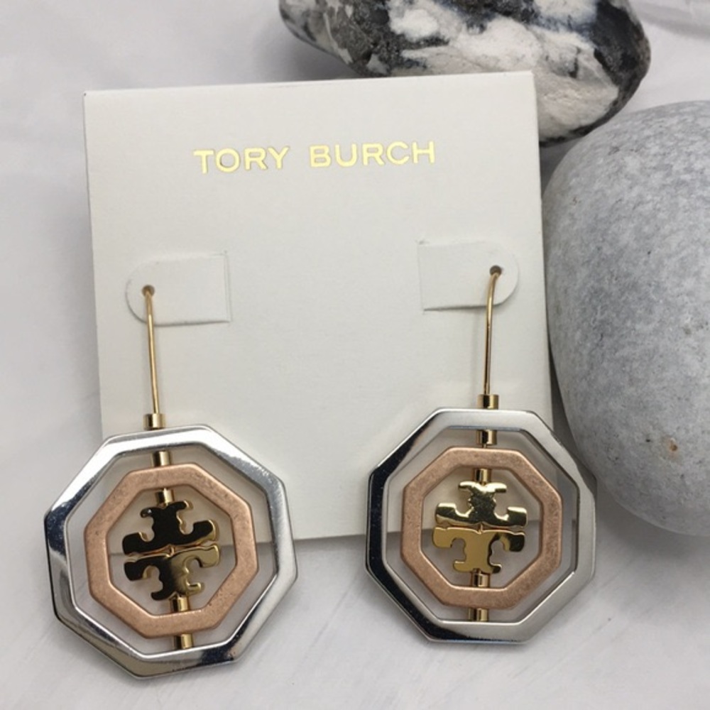 Tory Burch Tri Color Octagon French Wire Earings